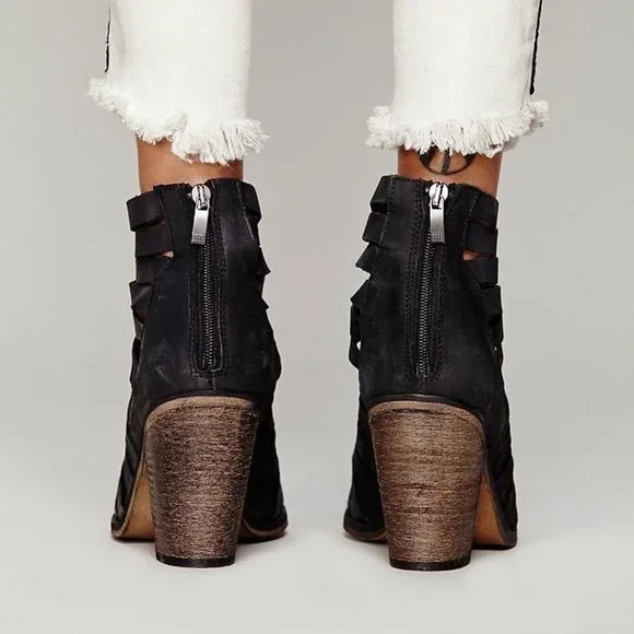 Free People New Boots HYBRID Strappy Suede Leather Booties NIB BLACK Women's 10 - Picture 7 of 14